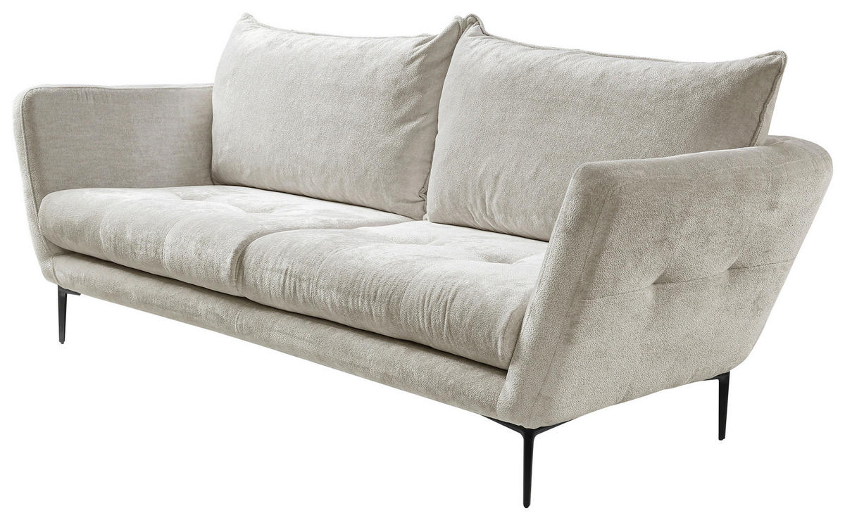 SOFA in Velours Creme  - Creme/Schwarz, Design, Textil/Metall (225/86/95cm) - MID.YOU