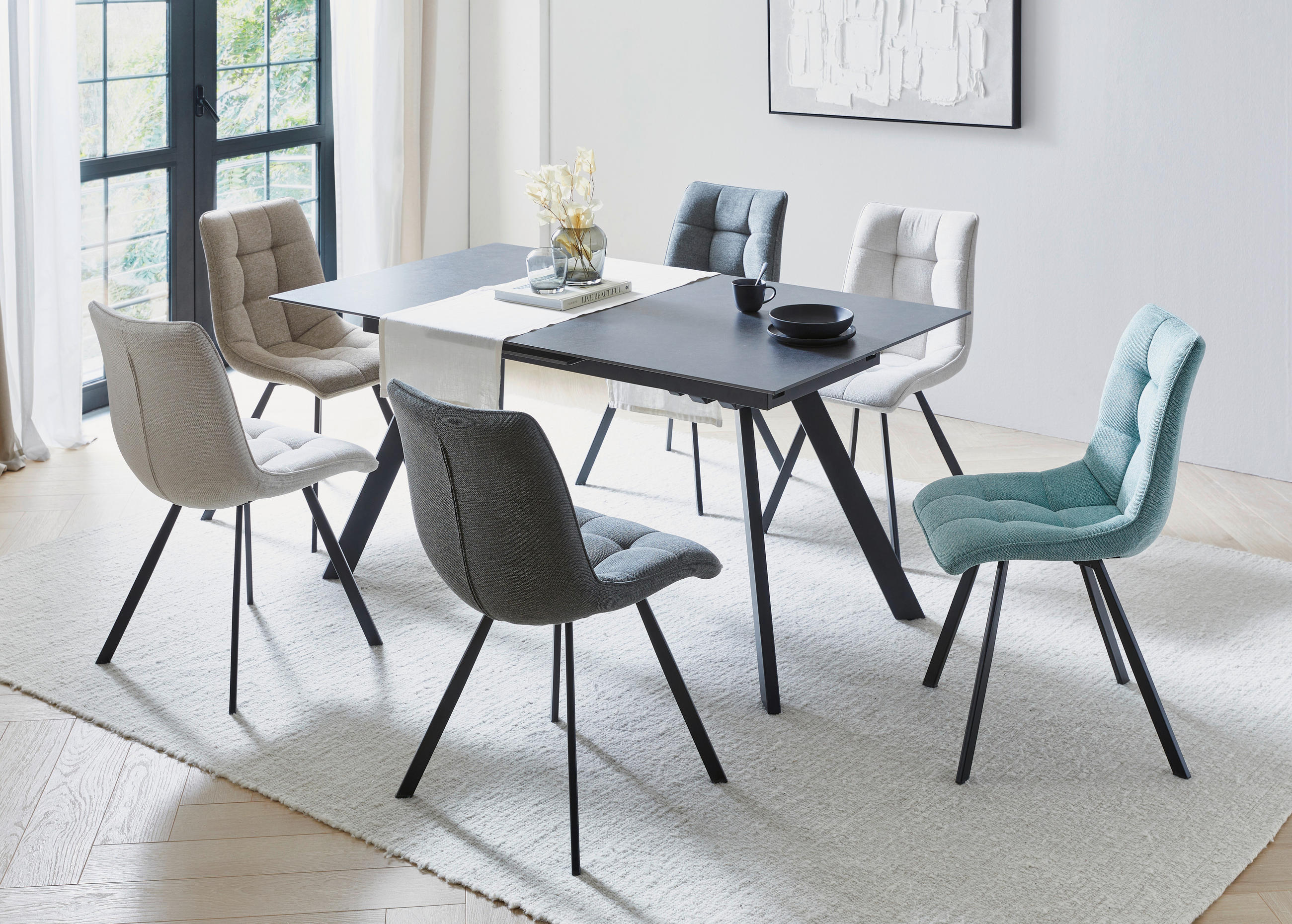 Thumbnail - Novel Esstisch, Anthrazit, Schwarz, Metall, Keramik, rechteckig, eckig, 90x76x160-200 cm, ausziehbar, Esszimmer, Tische,...