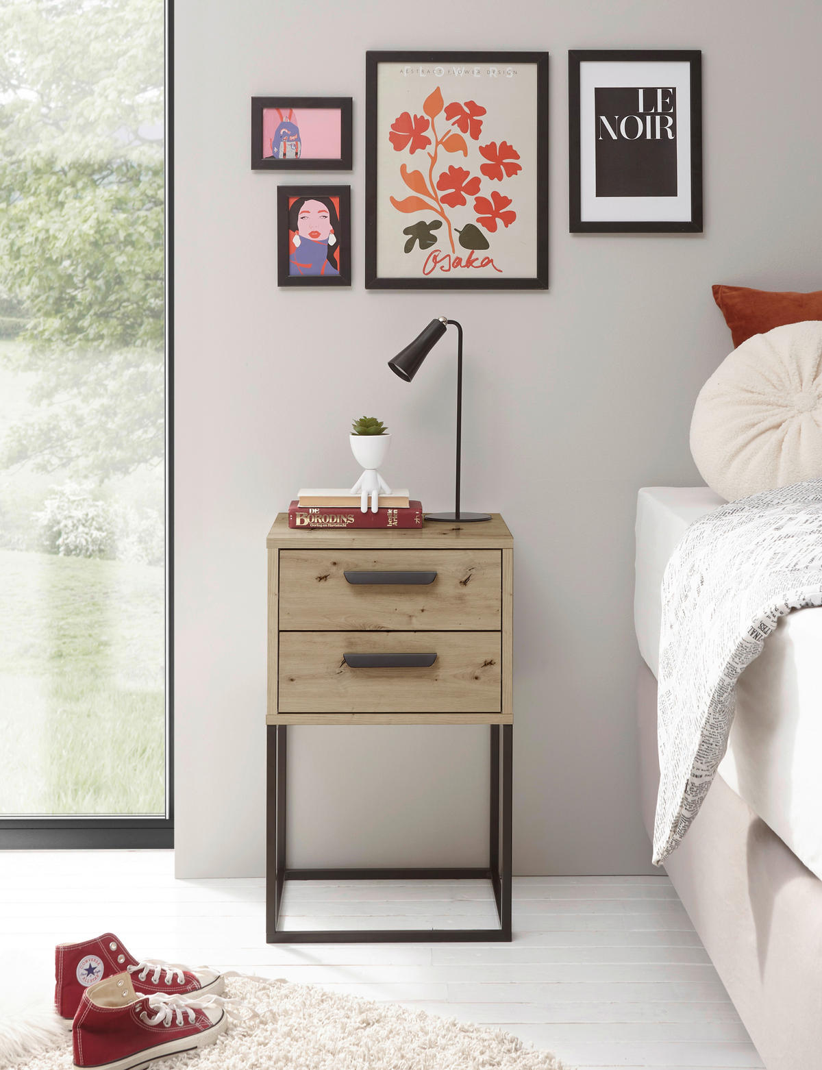 NACHTSCHRANK 40/65/38,5 cm  - Schwarz/Eiche Artisan, MODERN, Holzwerkstoff/Kunststoff (40/65/38,5cm) - Livetastic