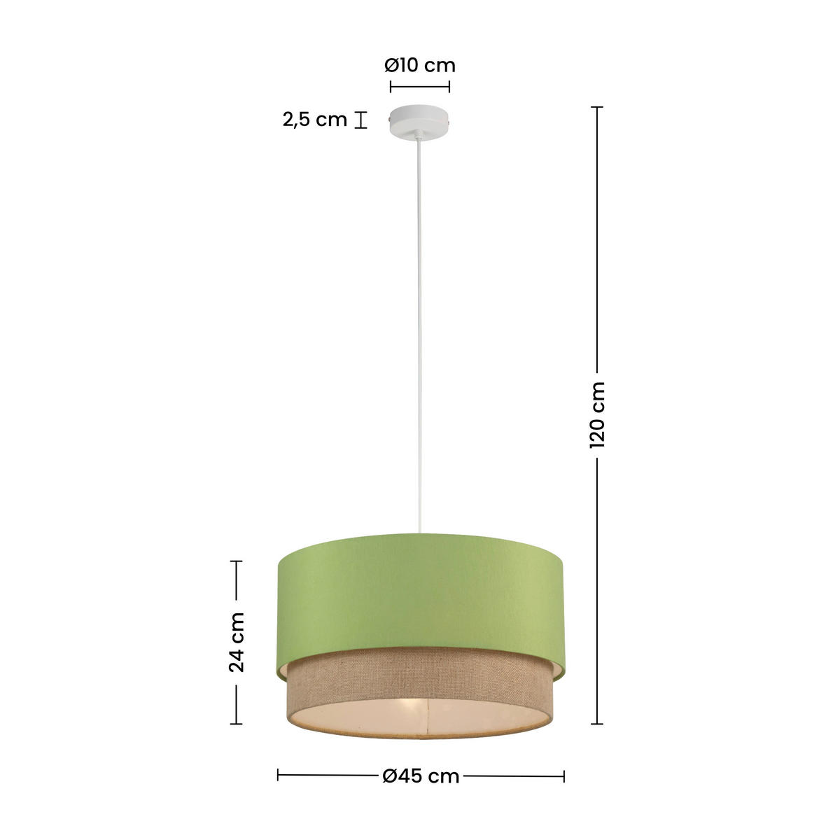 HÄNGELEUCHTE 45/120 cm  - Salbeigrün/Naturfarben, Trend, Kunststoff/Textil (45/120cm) - Collett's Monde