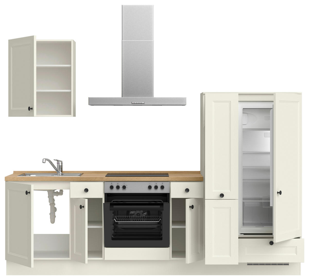 KÜCHENBLOCK Cascada 270 cm  in Weiß, Eichefarben  - Eichefarben/Schwarz, MODERN, Holzwerkstoff/Metall (270cm) - Nobilia