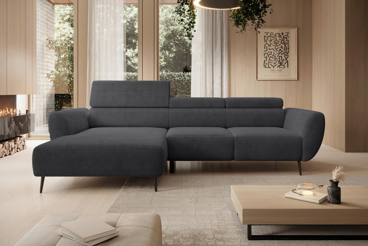 ECKSOFA in Cord Anthrazit  - Anthrazit/Schwarz, Konventionell, Textil/Metall (174/277cm) - Carryhome
