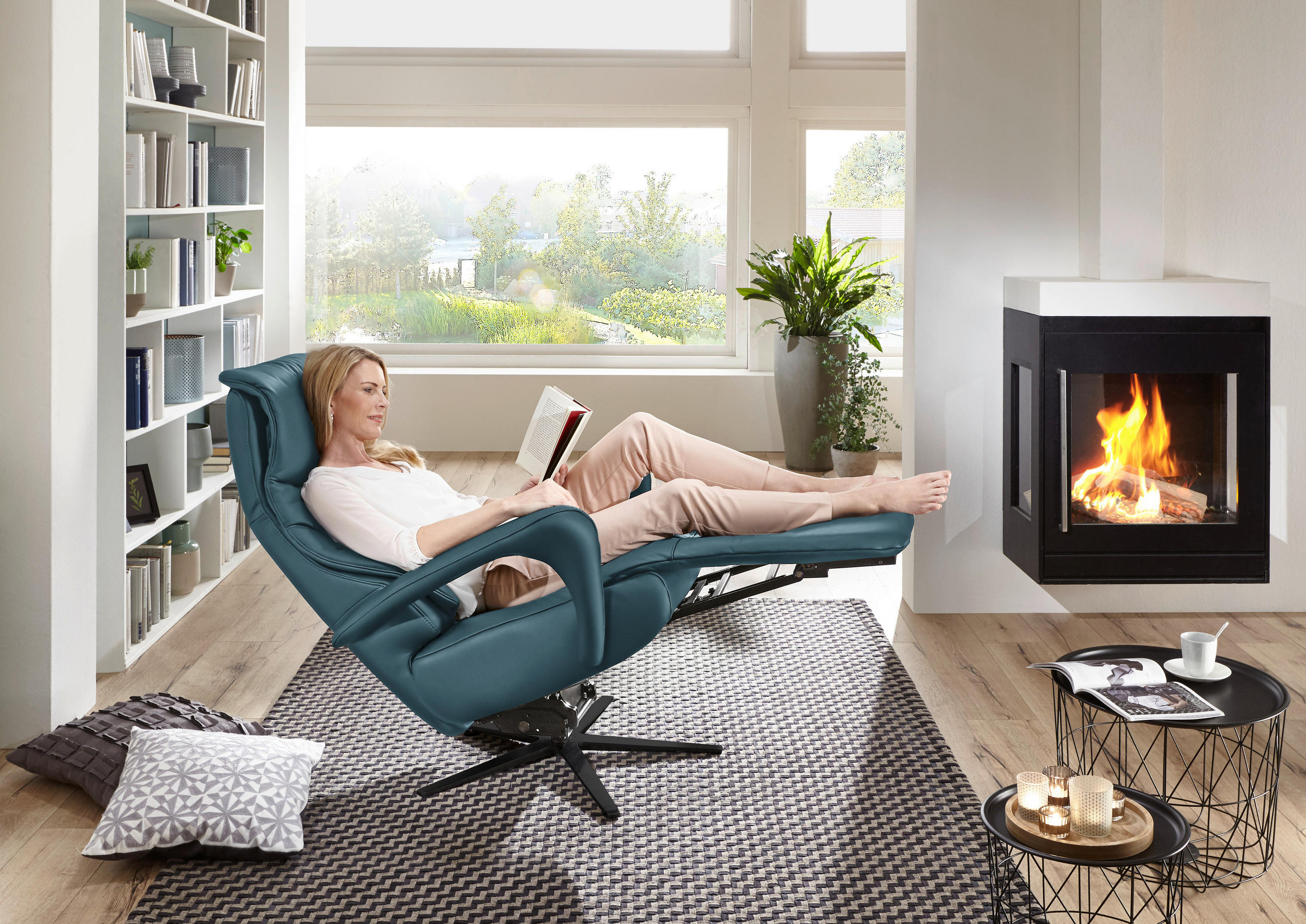 RELAXSESSEL in Leder Blau  - Blau/Schwarz, Design, Leder/Metall (75/106/88cm) - Dieter Knoll
