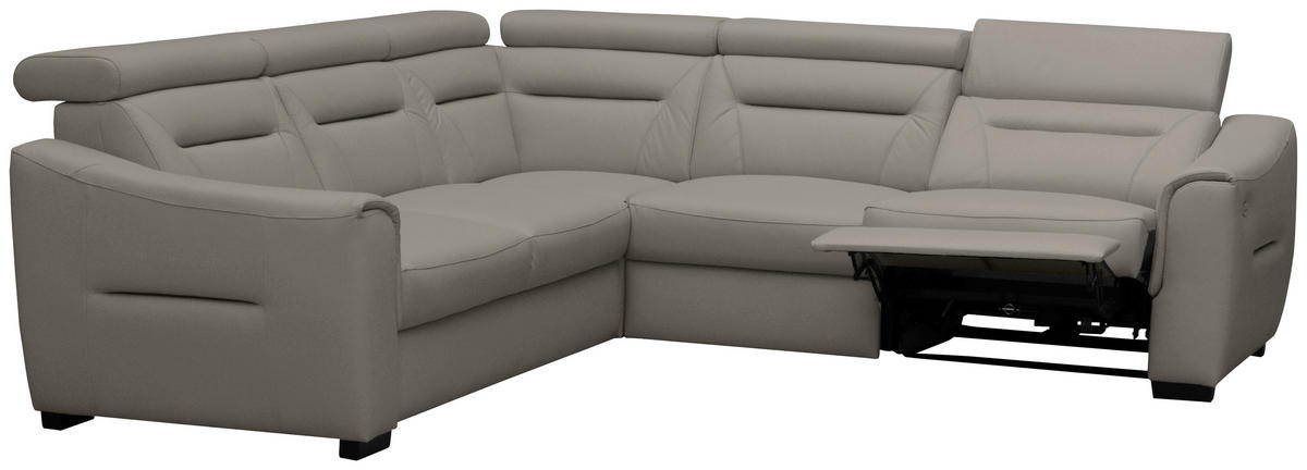 ECKSOFA Schlammfarben Echtleder Lederlook Schlaffunktion, Rücken echt, Relaxfunktion, Kopfteilverstellung  - Wengefarben/Schlammfarben, Design, Leder/Holz (260/260cm) - Celina Home