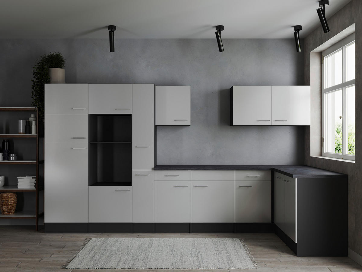 ECKKÜCHE 370/172 cm  in Grau, Weiß  - Silberfarben/Weiß, Design, Holzwerkstoff/Metall (370/172cm) - Respekta