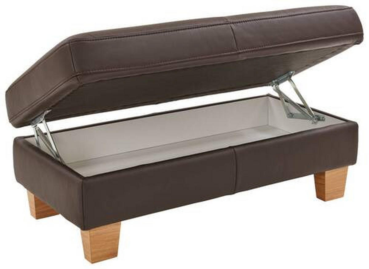 ECKSOFA in Echtleder Dunkelbraun  - Eiche Bianco/Dunkelbraun, Konventionell, Leder/Holz (259/235cm) - Valdera