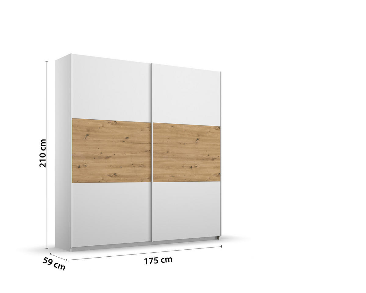 SCHWEBETÜRENSCHRANK  in Weiß, Eiche Artisan  - Weiß/Eiche Artisan, MODERN, Holzwerkstoff/Metall (175/210/54cm) - Rauch Möbel