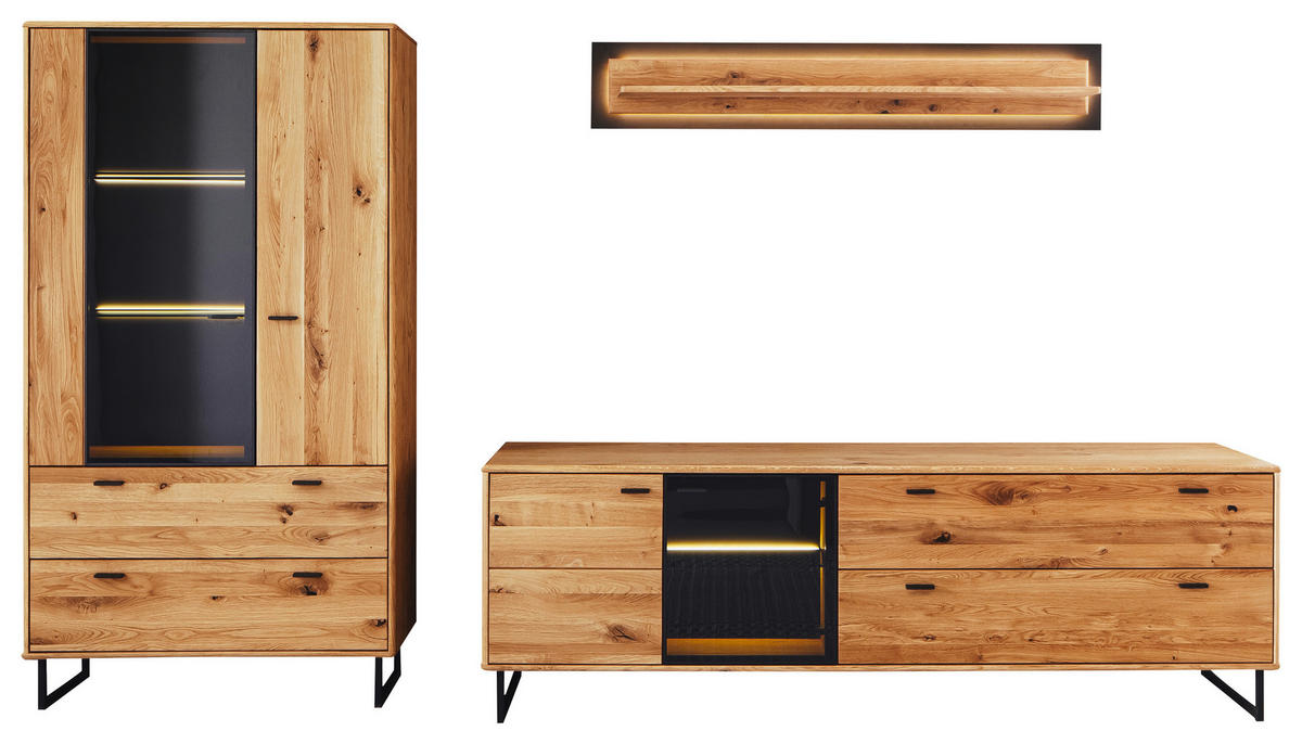 WOHNWAND  in Wildeiche, Anthrazit  319/186/50 cm  - Wildeiche/Anthrazit, Design, Glas/Holz (319/186/50cm) - MID.YOU