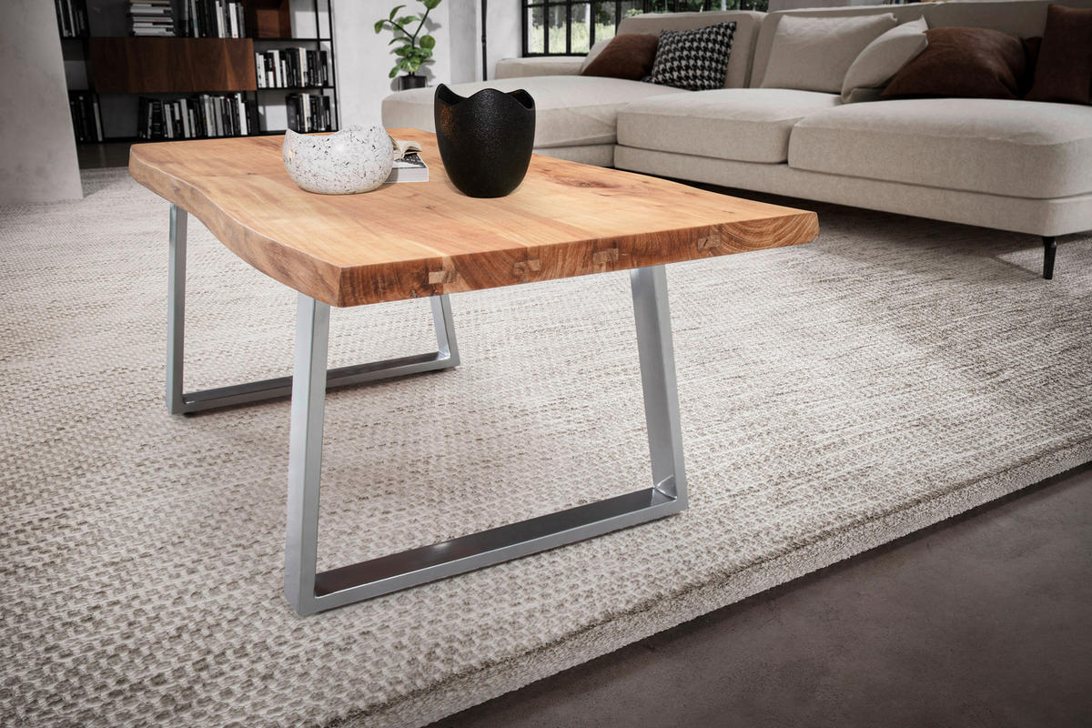 COUCHTISCH in Holz 120/60/46 cm  - Chromfarben/Akaziefarben, Design, Holz/Metall (120/60/46cm) - MID.YOU