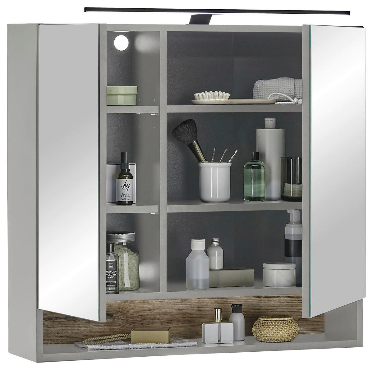 TÜKRÖS SZEKRÉNY 80/75/22 cm  - szürke, Konventionell, faalapú anyag/Üveg (80/75/22cm) - home24
