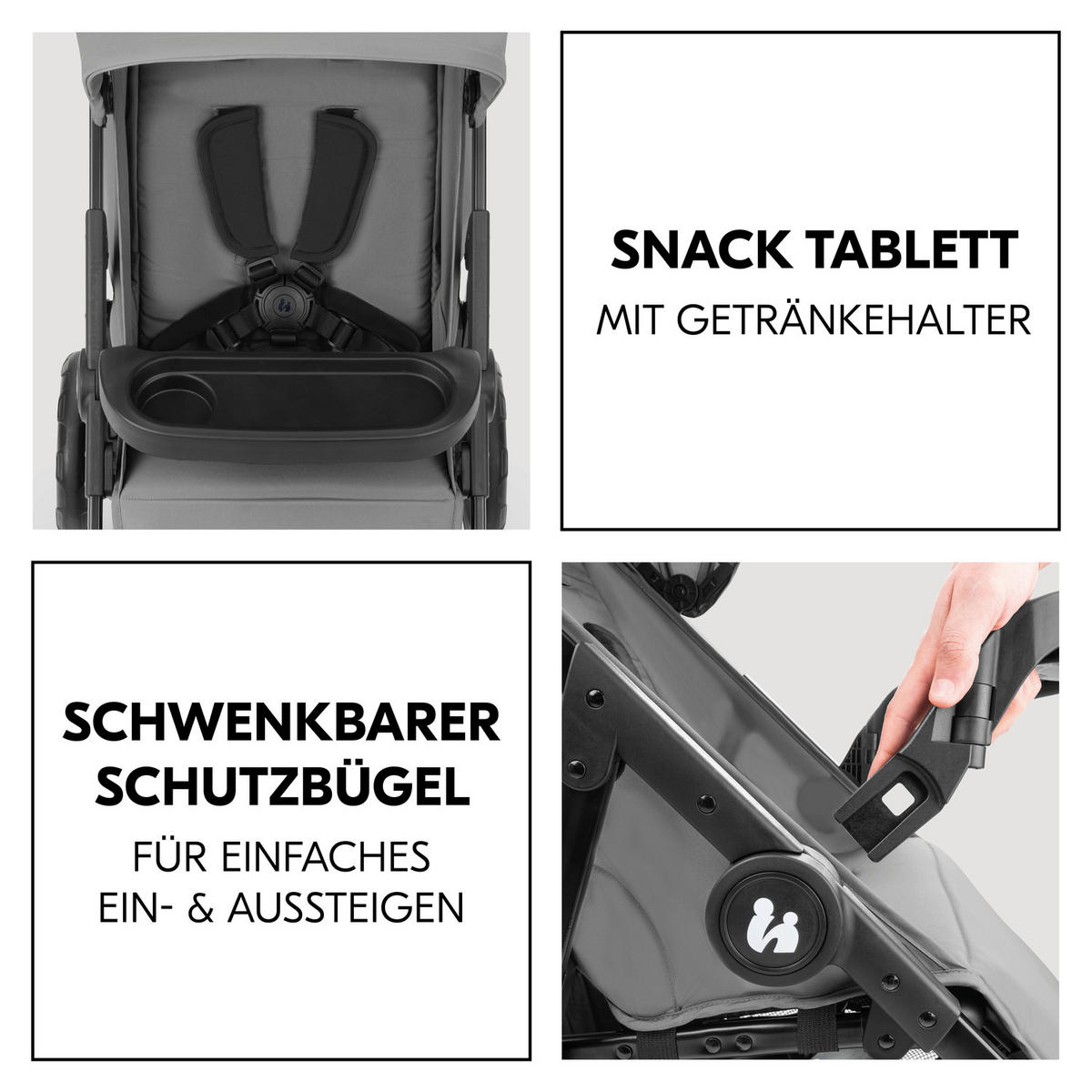 KINDERWAGENSET  Shop N Care Travel Set  Grey  - Schwarz/Grau, Basics, Textil/Metall (52/110/91cm) - Hauck