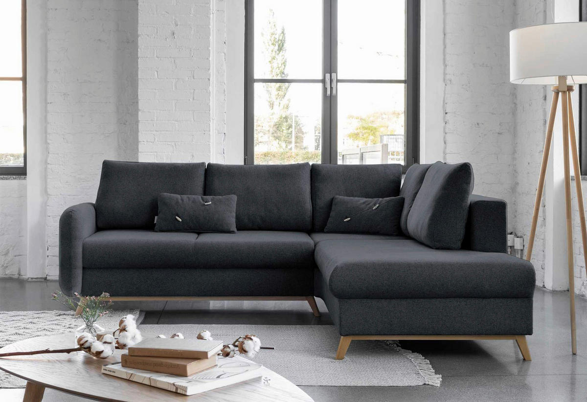 Colțar, textil, gri închis, 242/202 cm - gri închis/culoare natur, lemn/textil (242/202cm) - MID.YOU