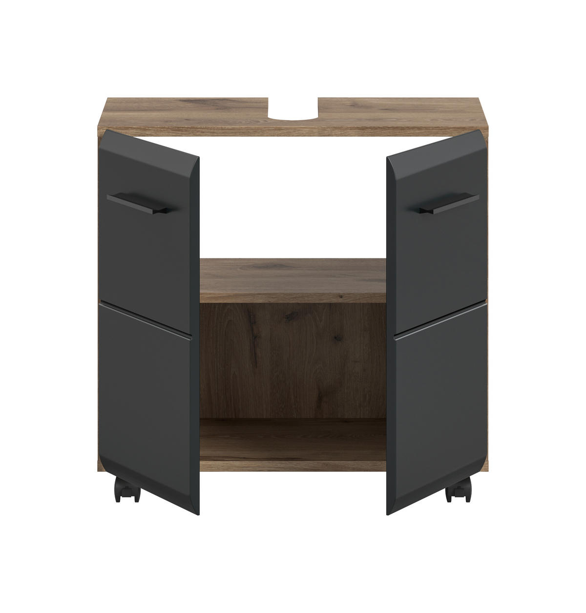WASCHBECKENUNTERSCHRANK 60/58/30 cm  - Eiche dunkel/Schwarz, Trend, Holzwerkstoff/Kunststoff (60/58/30cm) - MID.YOU