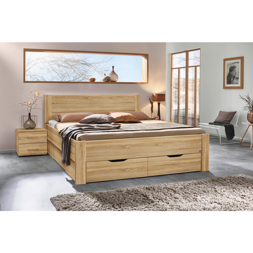 Thumbnail - Xora Stauraumbett Aditio Beds, Eiche, Holzwerkstoff, 4 Schubladen, 160x200 cm, Blauer Engel, Goldenes M, Lattenrosthöhe ...