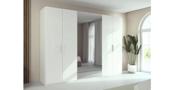 DREHTÜRENSCHRANK 301/223/61 cm,  in Weiß, 6-türig  - Weiß, Basics, Glas/Holzwerkstoff (301/223/61cm) - Novel