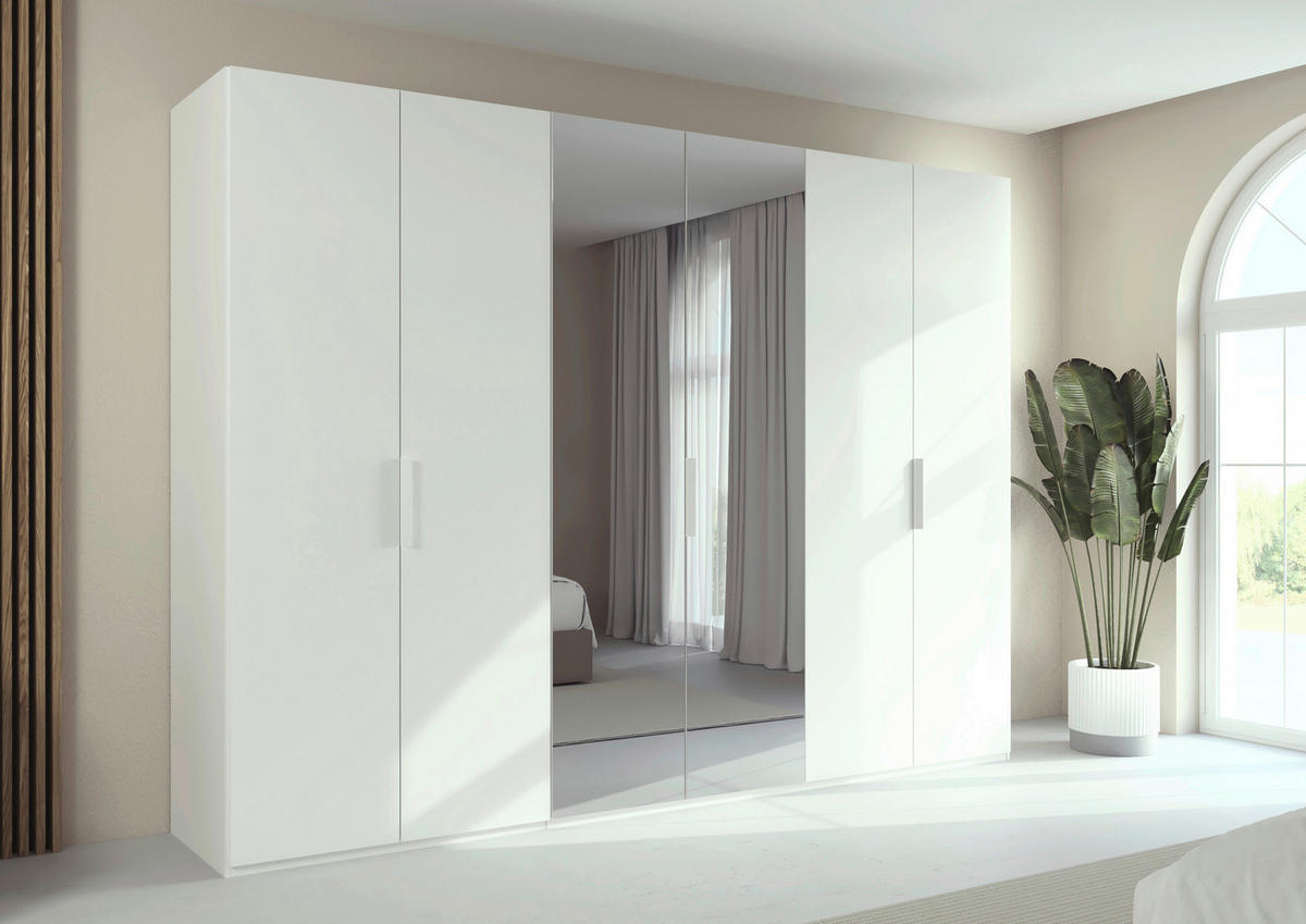 DREHTÜRENSCHRANK 301/235/61 cm,  in Weiß, 6-türig  - Weiß, Basics, Glas/Holzwerkstoff (301/235/61cm) - Novel