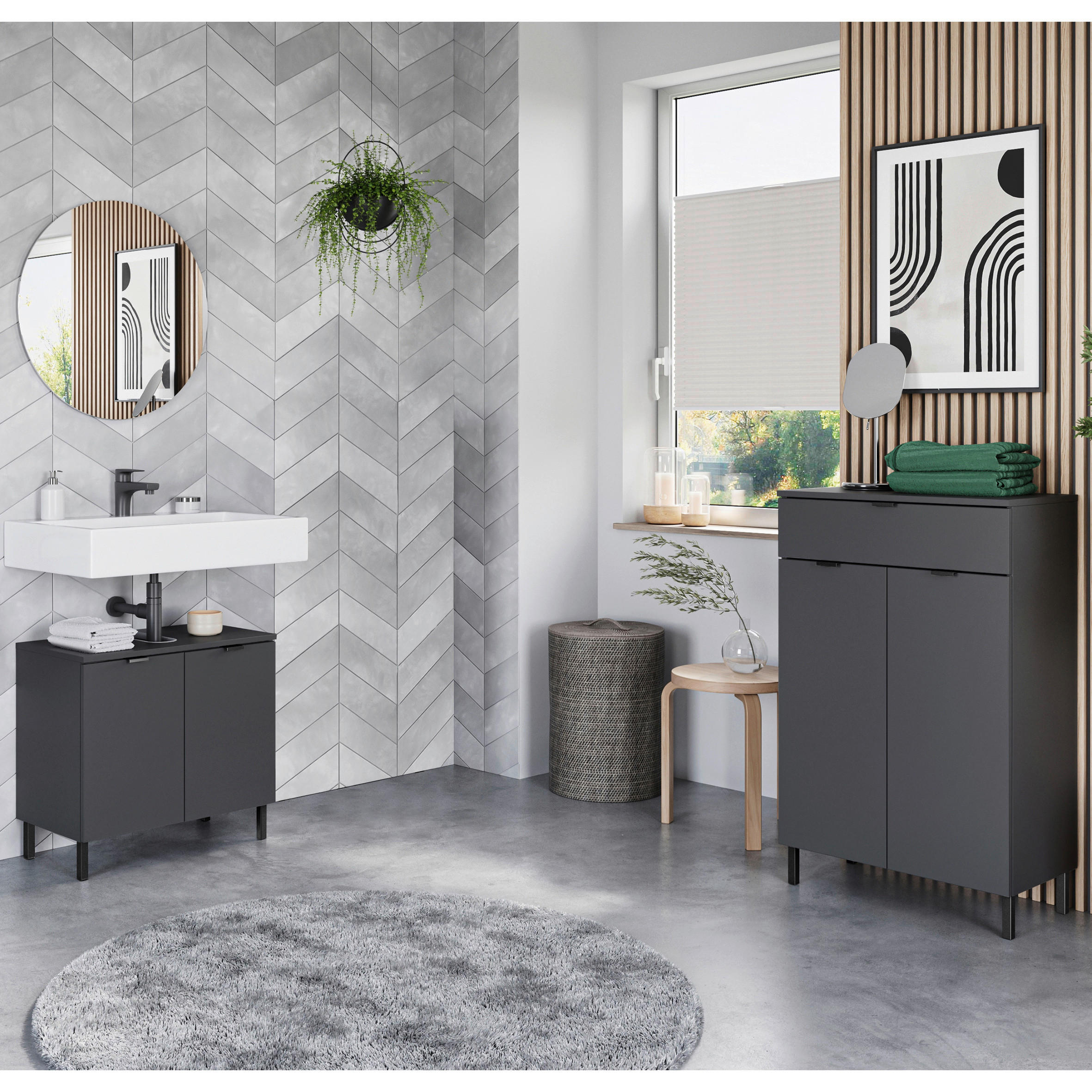 BADEZIMMER 3-teilig  in 120 cm  - Schwarz/Graphitfarben, MODERN, Holzwerkstoff/Metall (120cm) - Germania