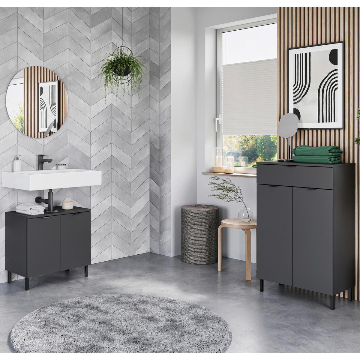 BADEZIMMER 3-teilig  in 120 cm  - Schwarz/Graphitfarben, MODERN, Holzwerkstoff/Metall (120cm) - Germania