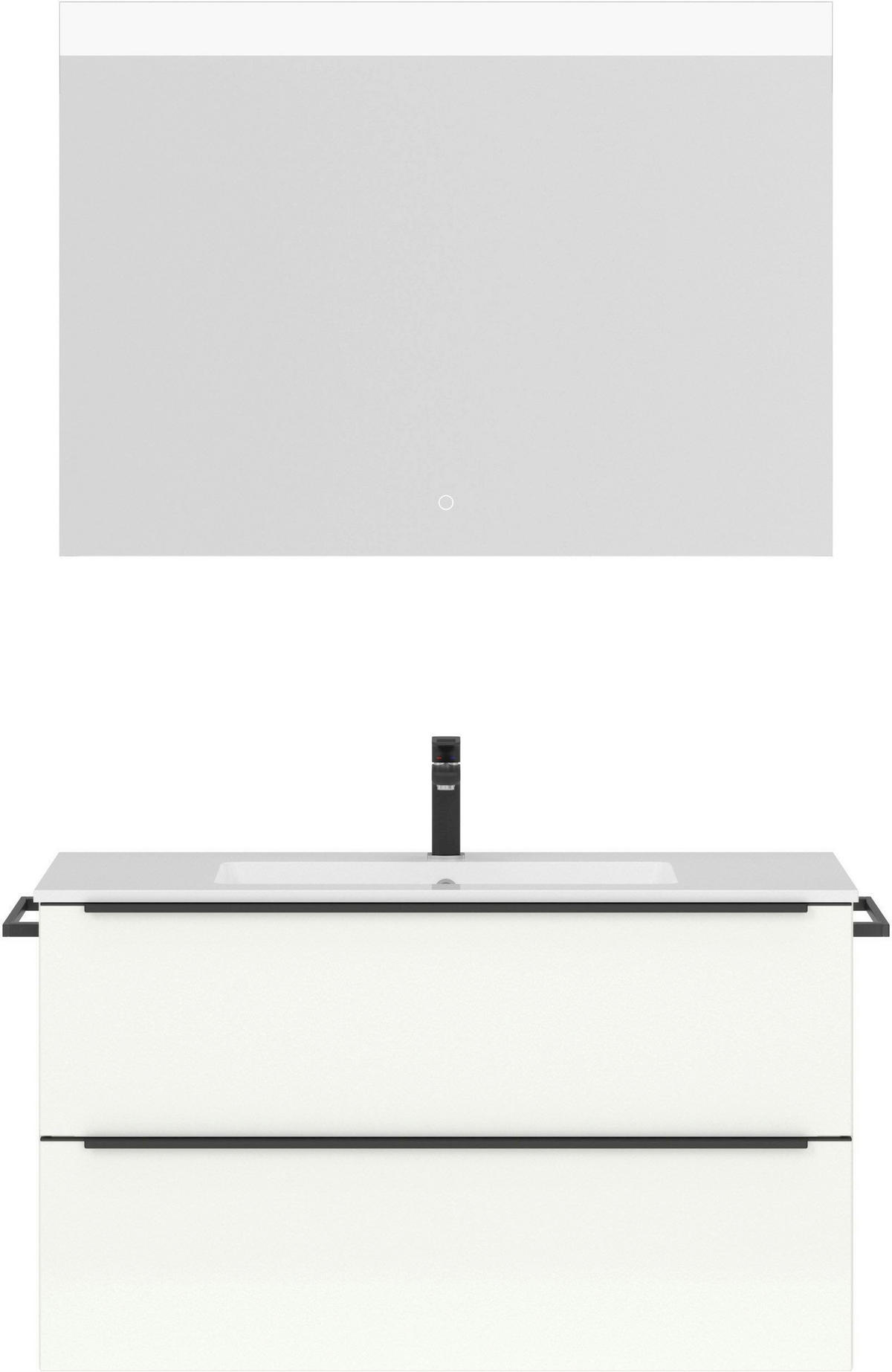 BADEZIMMER 3-teilig  in 101 cm  - Edelstahlfarben/Weiß Hochglanz, MODERN, Holzwerkstoff/Stein (101cm) - Nobilia