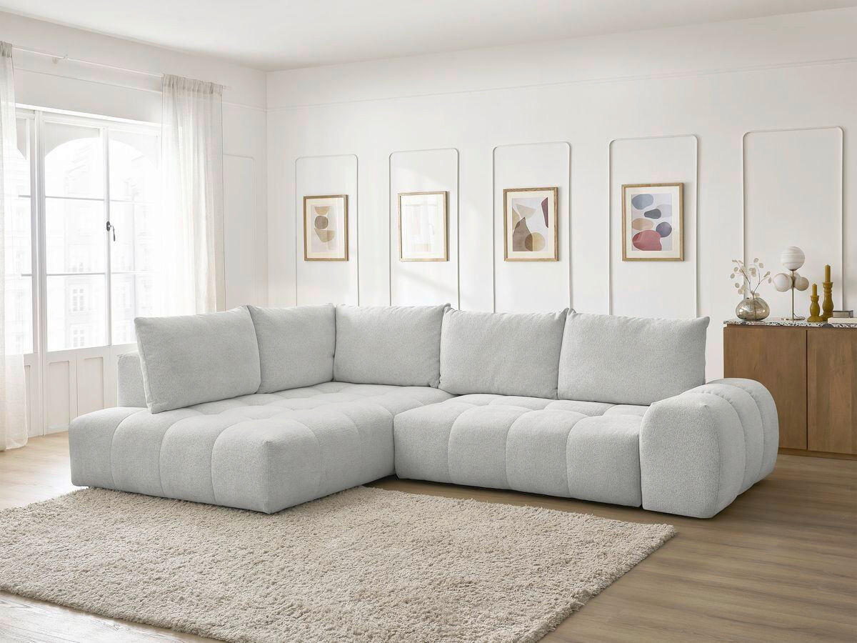 ECKSCHLAFSOFA EVEREST  mit Rücken echt, Armteil links, Armteil rechts Flachgewebe Hellgrau  - Hellgrau/Schwarz, MODERN, Kunststoff/Textil (320/212cm)