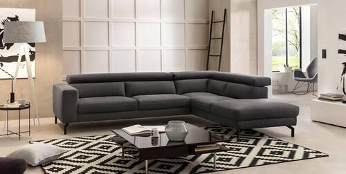 ECKSOFA in Mikrofaser Dunkelgrau  - Dunkelgrau/Schwarz, Modern, Textil/Metall (305/233cm) - Trendmanufaktur