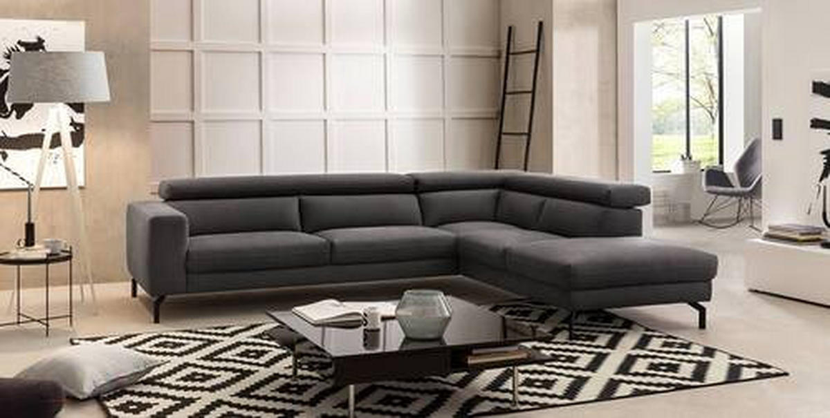 ECKSOFA in Mikrofaser Dunkelgrau  - Dunkelgrau/Schwarz, Modern, Textil/Metall (305/233cm) - Trendmanufaktur
