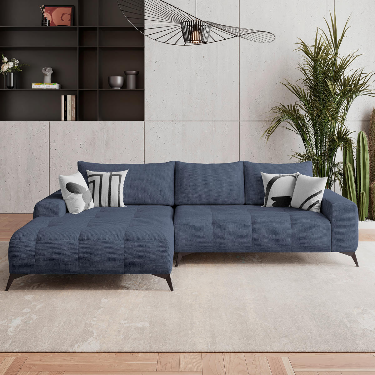 ECKSOFA MAURO Blau Flachgewebe  - Blau/Schwarz, Trend, Textil/Metall (175/290cm) - MID.YOU