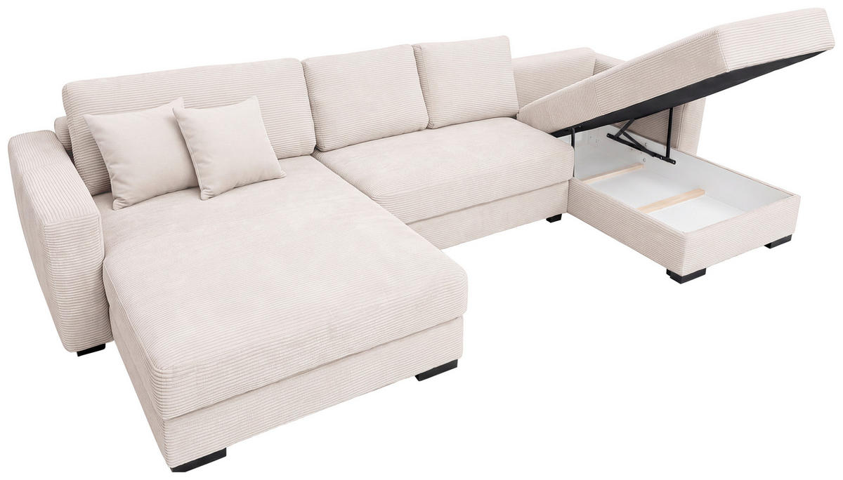 WOHNLANDSCHAFT CHARLES in Cord Creme  - Creme/Schwarz, Design, Holz/Textil (184/354/184cm) - Stylife
