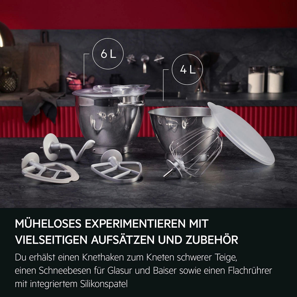KÜCHENMASCHINE Deli 5 KM7-1-4BPT  - Edelstahlfarben/Schwarz, Basics, Kunststoff/Metall (24,5/33,0/38,0cm) - AEG