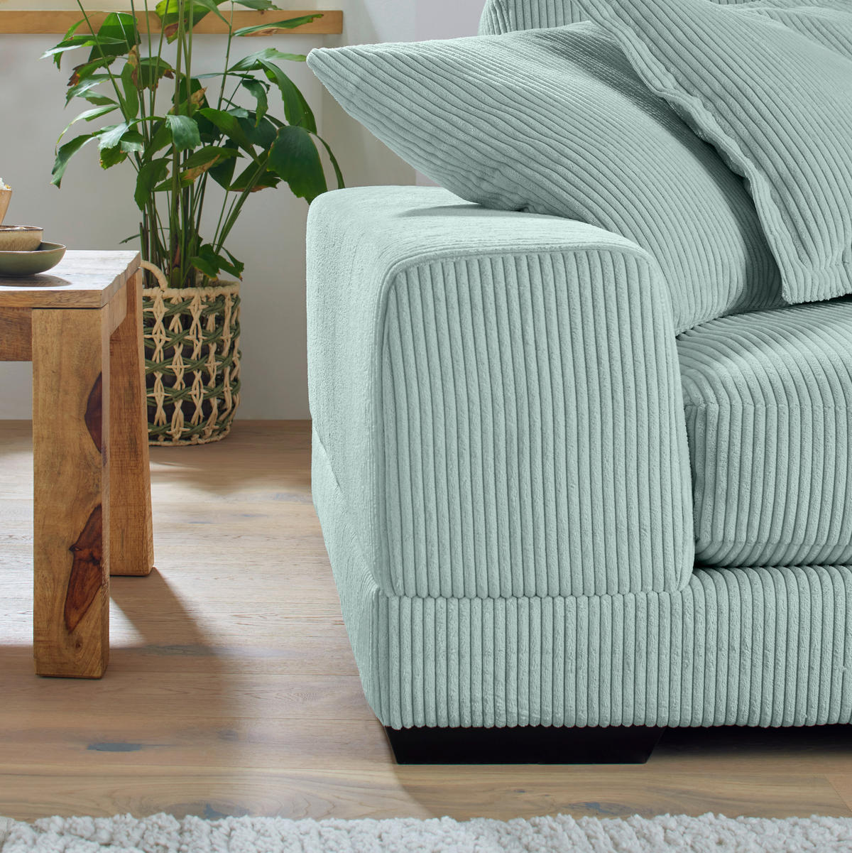 HÖRNSOFFA i manchester mintgrön  - beige/vit, Romantik / Lanthus, trä/textil (280/57/125cm) - MID.YOU