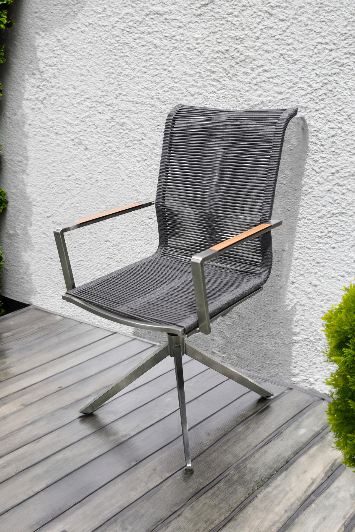 GARTENSTUHL-SET Holz, Metall, Kunststoff Anthrazit, Braun, Silberfarben  - Anthrazit/Silberfarben, Basics, Holz/Kunststoff (63/95/54cm) - Gardenson