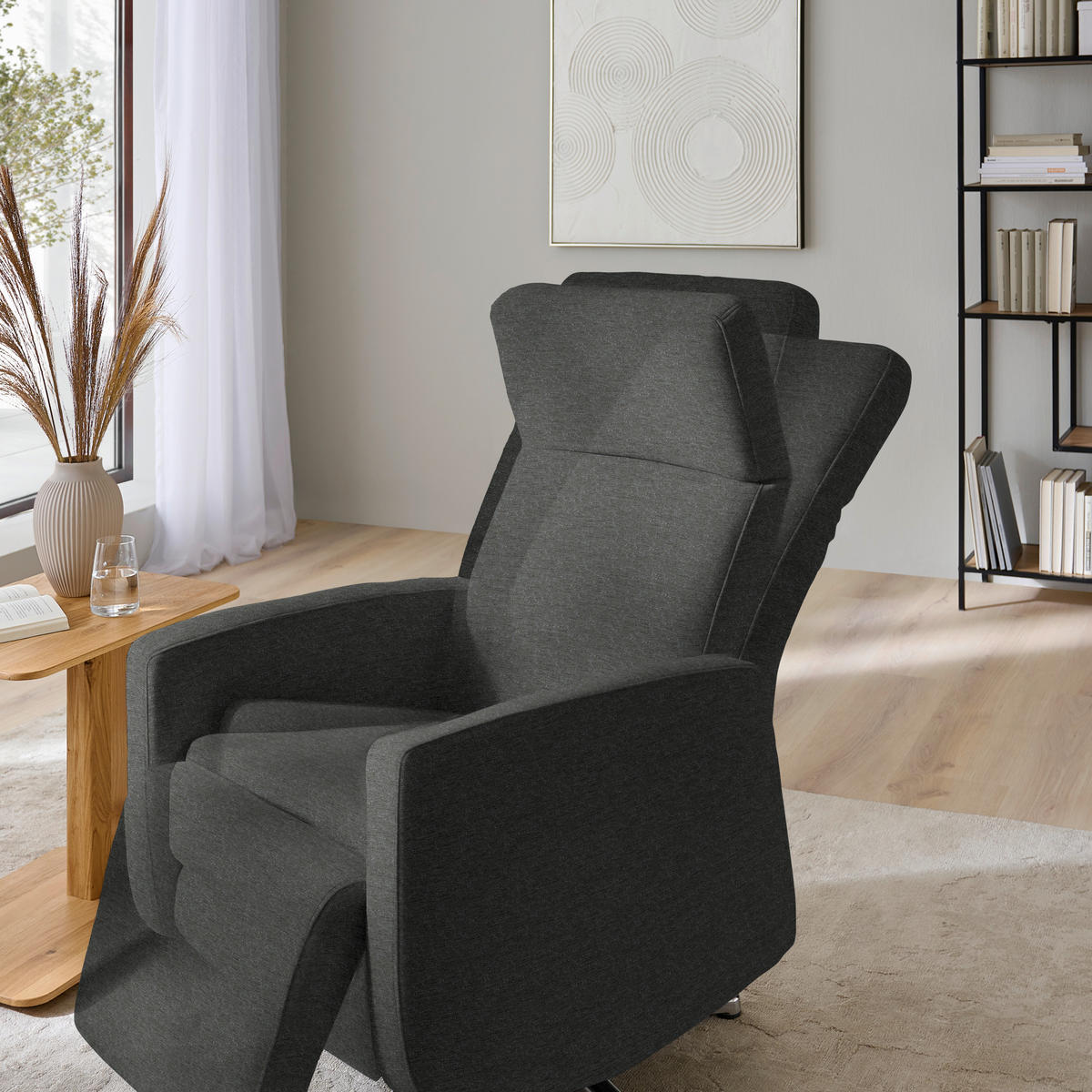 RELAXSESSEL Textil Schwarzbraun  - Schwarzbraun/Alufarben, Design, Textil/Metall (72/109/78cm) - Sedda