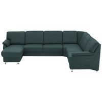 WOHNLANDSCHAFT Echtleder Graublau  - Graublau/Alufarben, Konventionell, Leder/Metall (165/329/239cm) - Beldomo Premium