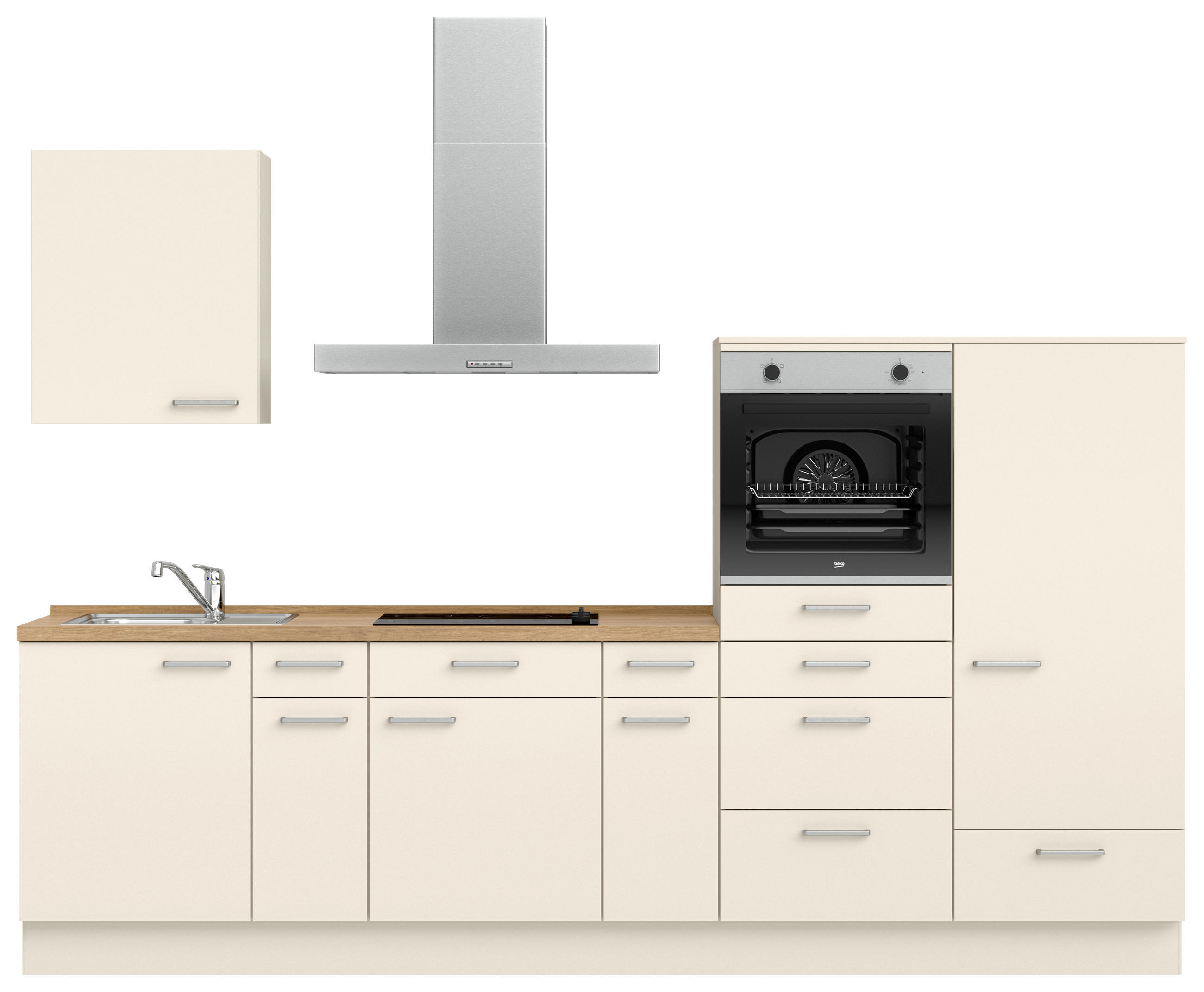 KÜCHENLEERBLOCK 300 cm   in Eichefarben, Magnolie  - Edelstahlfarben/Eichefarben, MODERN, Holzwerkstoff/Metall (300cm) - Nobilia