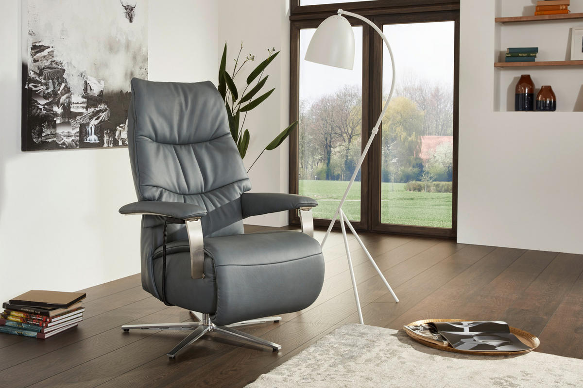 POČIVALNIK,  barve grafita usnje - barve nerjavečega jekla/barve grafita, Design, kovina/usnje (70/113/86cm) - Himolla