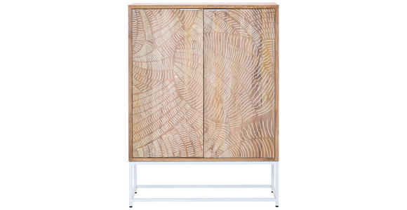 HIGHBOARD Mangoholz vollmassiv Naturfarben, Weiß Einlegeböden  - Weiß/Naturfarben, Design, Holz/Metall (100/135/40cm) - Ambia Home