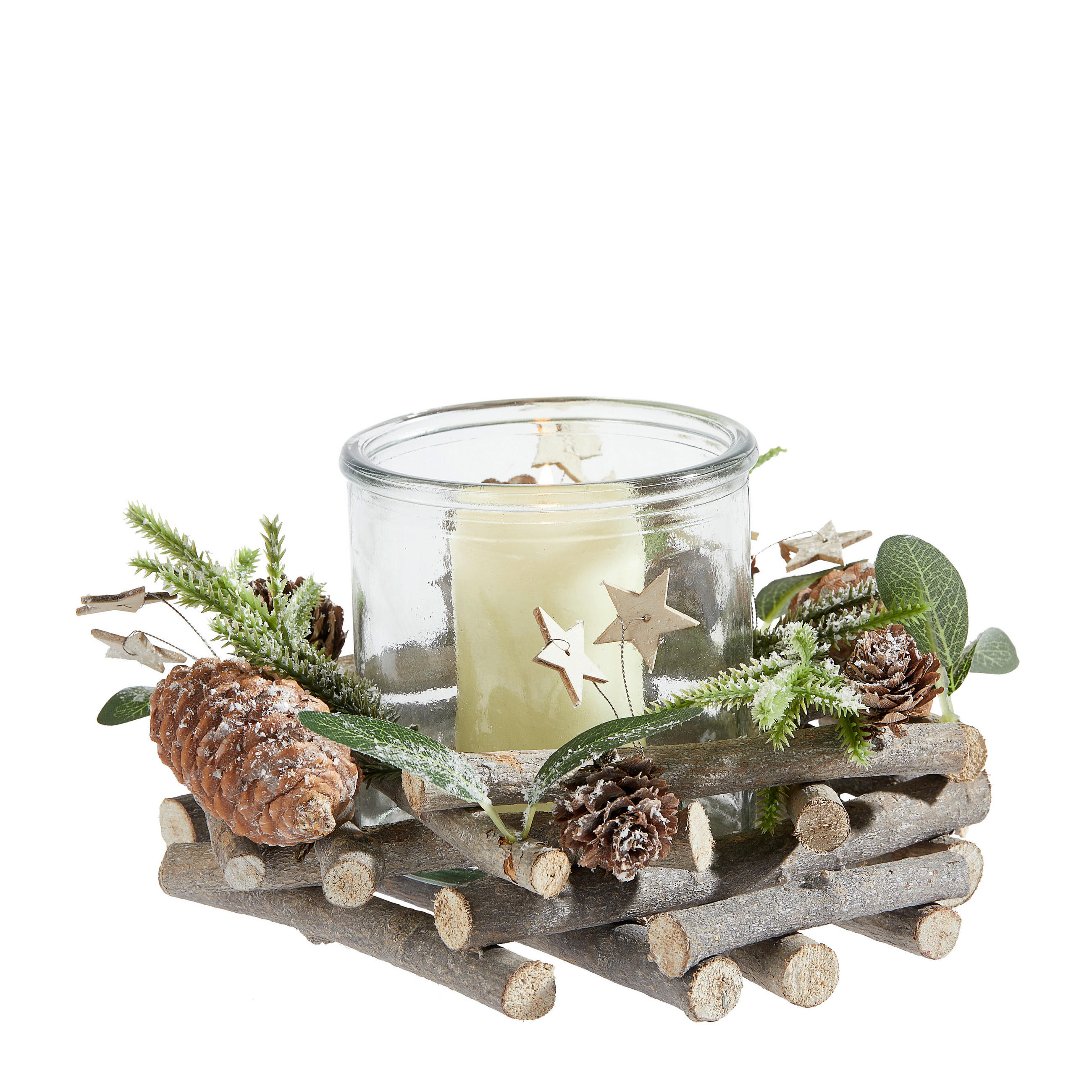 WINDLICHT Grün 15/15 cm  - Grün, LIFESTYLE, Glas/Naturmaterialien (15/15cm) - X-Mas