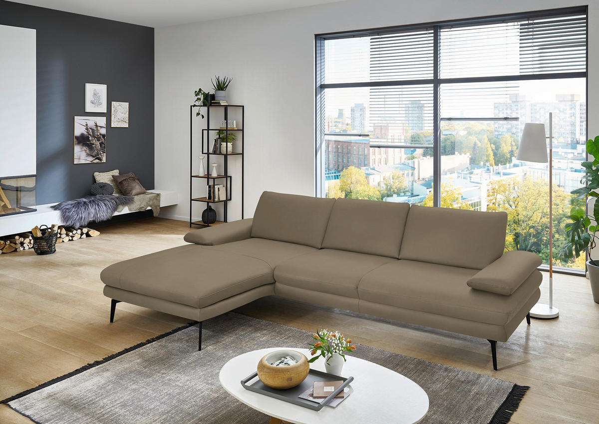 ECKSOFA in Echtleder Beige  - Beige/Schwarz, Design, Leder/Metall (180/310cm) - Dieter Knoll
