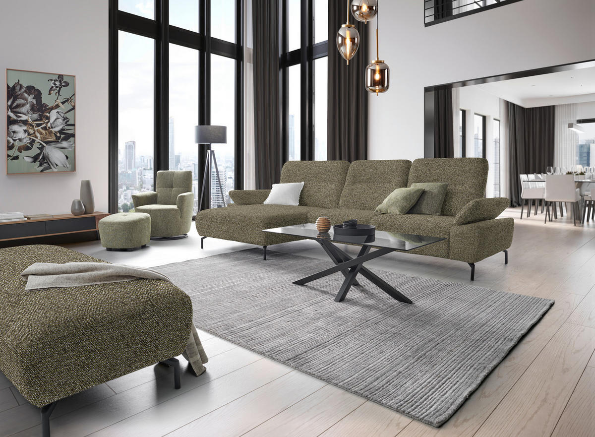 ECKSOFA in Chenille, Flachgewebe Grün  165/318 cm  - Schwarz/Grün, Design, Textil/Metall (165/318cm) - Xora