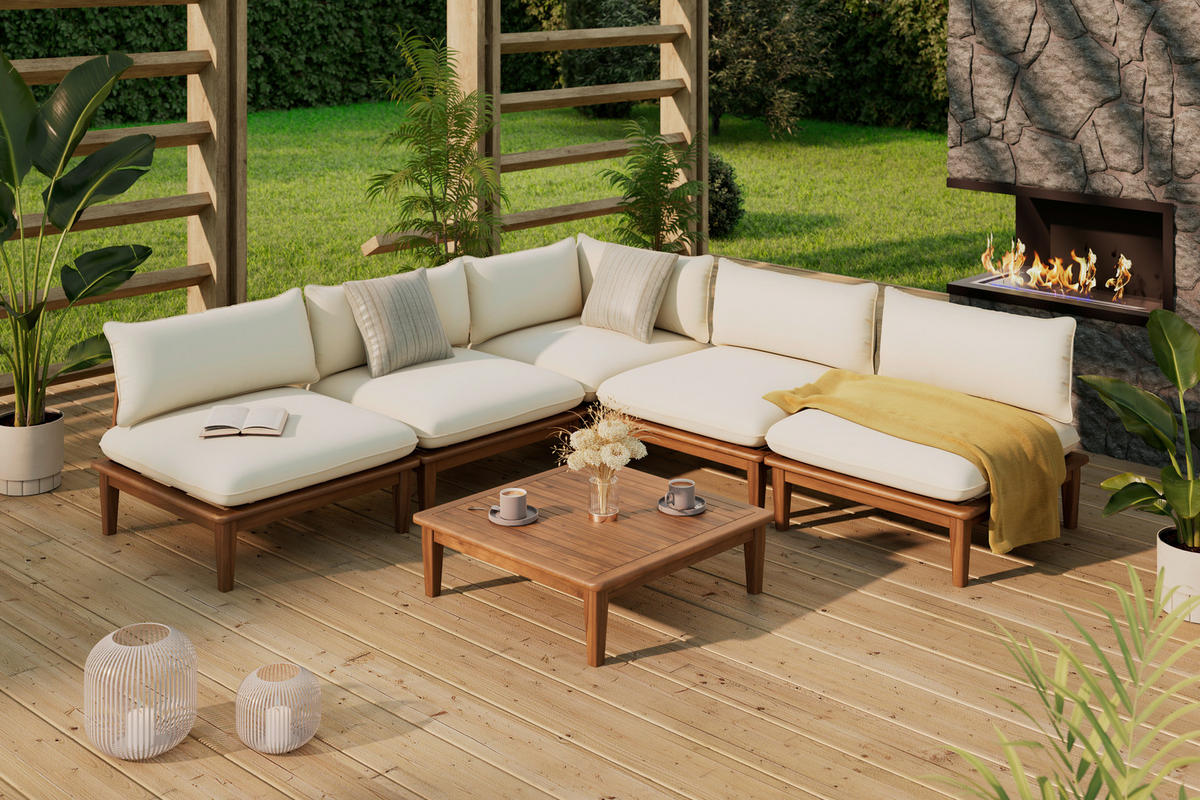 LOUNGEGARNITUR   80/65/80 cm Akazie massiv  - Beige/Akaziefarben, MODERN, Holz (80/65/80cm) - Ambia Garden