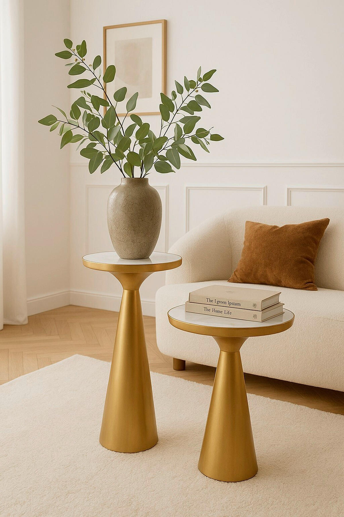 BEISTELLTISCH 30/30/60 cm Goldfarben rund  - Goldfarben, Design, Glas/Metall (30/30/60cm) - MID.YOU