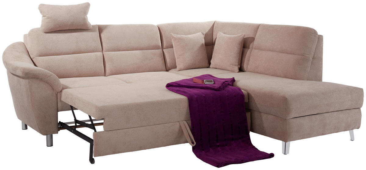 ECKSOFA Beige Velours  - Beige/Silberfarben, KONVENTIONELL, Textil/Metall (248/197cm) - Livetastic