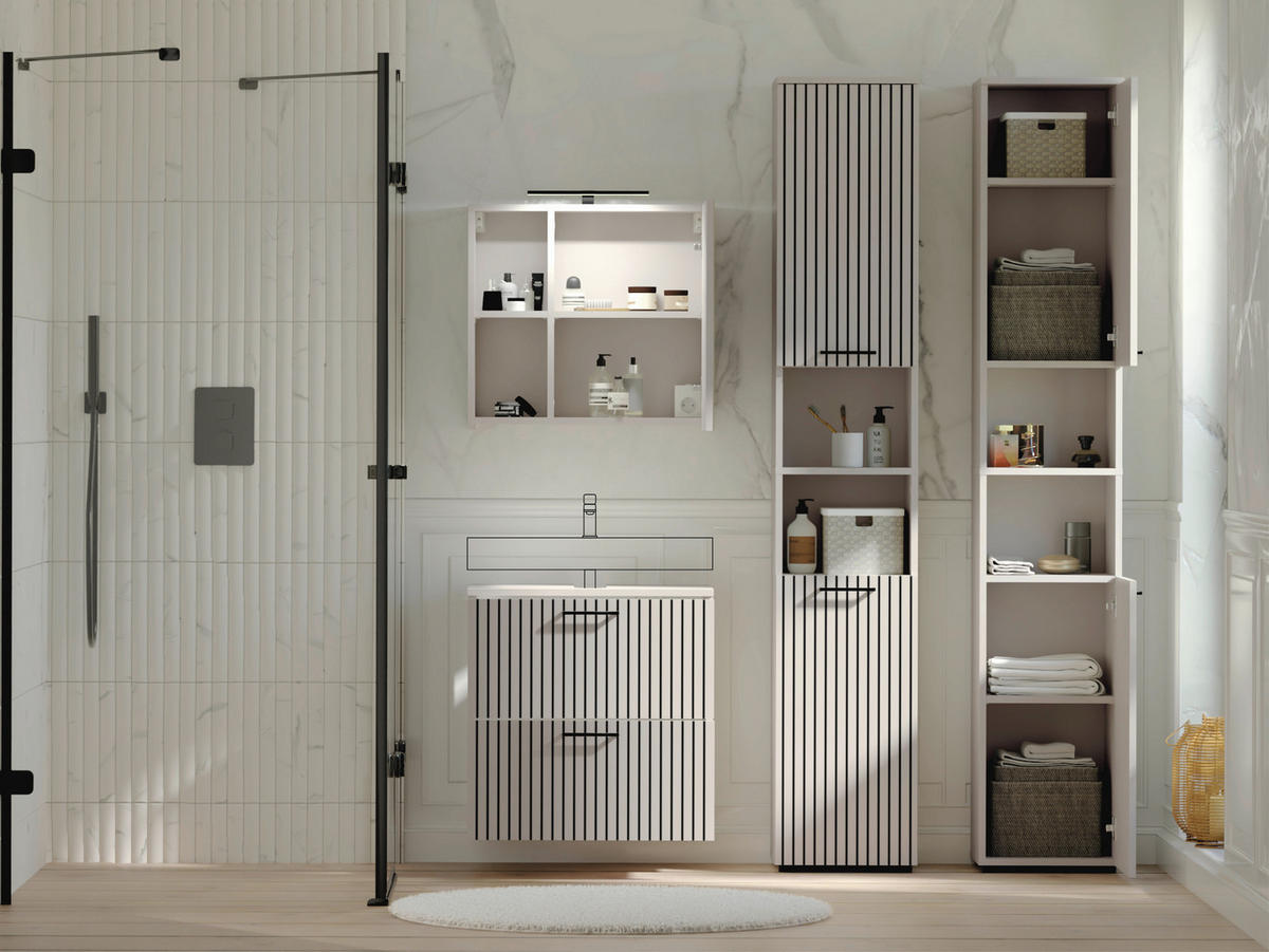 BADEZIMMER 4-teilig  in 160 cm  - Kaschmir/Schwarz, Trend, Glas/Holzwerkstoff (160cm) - Respekta