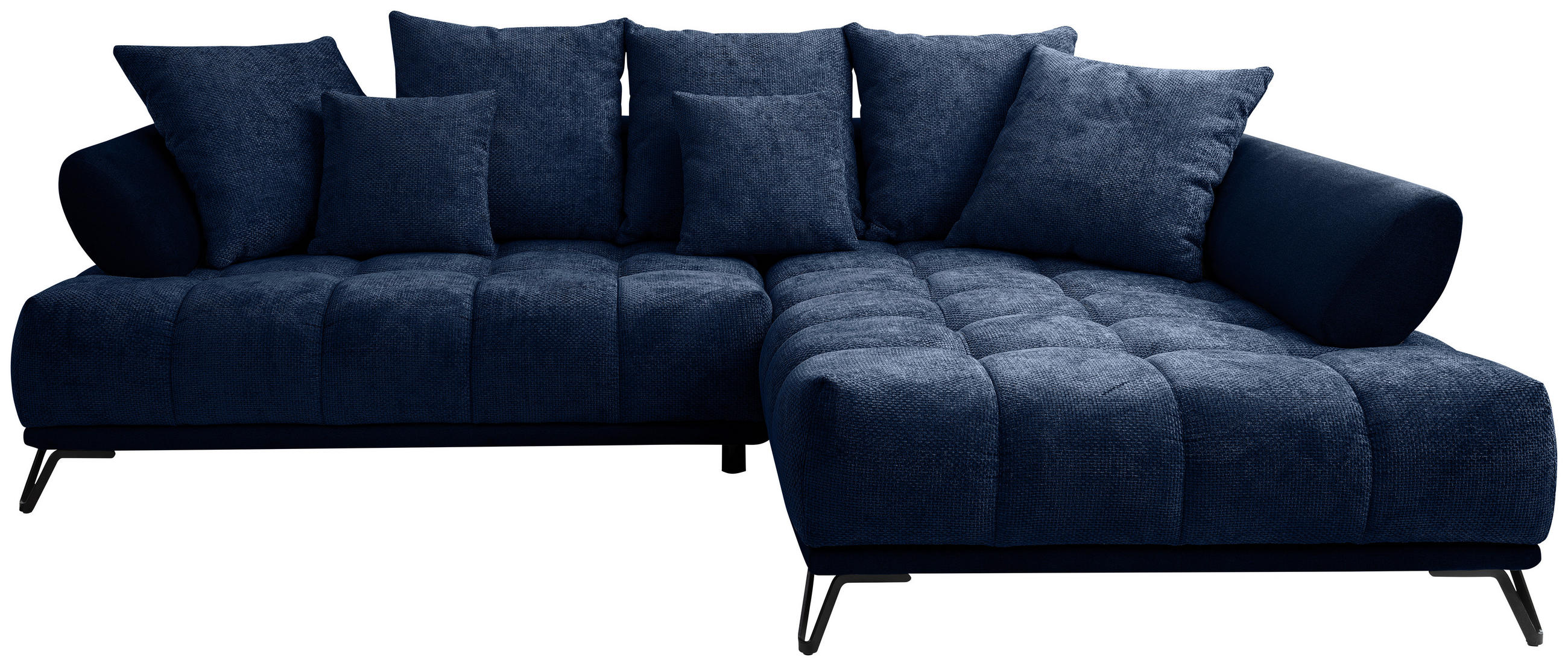 ECKSOFA  in Chenille Dunkelblau Zierkissen, Rückenkissen, Rücken echt  262/184 cm  - Schwarz/Dunkelblau, MODERN, Textil/Metall (262/184cm) - MID.YOU