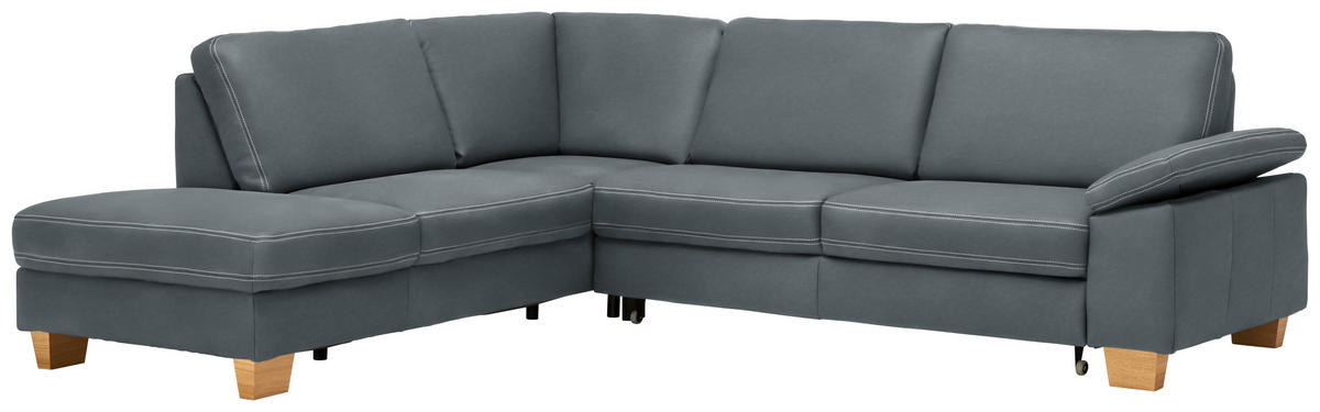 ECKSOFA  in Echtleder Blaugrau  235/274 cm  - Eichefarben/Beige, KONVENTIONELL, Leder/Holzwerkstoff (235/274cm) - Beldomo Premium