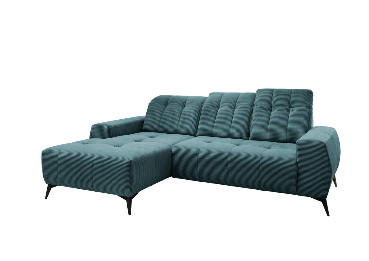 ECKSOFA in Cord Petrol  - Petrol/Schwarz, Modern, Textil/Metall (180/258cm) - Livetastic