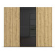 SCHWEBETÜRENSCHRANK 270/223/68 cm 3-türig Schwarz, Eichefarben  - Eichefarben/Schwarz, Design, Glas/Holz (270/223/68cm) - Novel