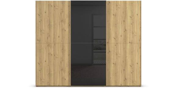 SCHWEBETÜRENSCHRANK 270/223/68 cm 3-türig Schwarz, Eichefarben  - Eichefarben/Schwarz, Design, Glas/Holz (270/223/68cm) - Novel