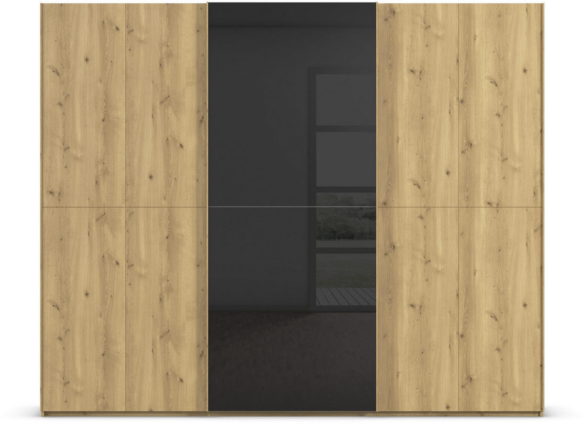 SCHWEBETÜRENSCHRANK 270/223/68 cm 3-türig Schwarz, Eichefarben  - Eichefarben/Schwarz, Design, Glas/Holz (270/223/68cm) - Novel