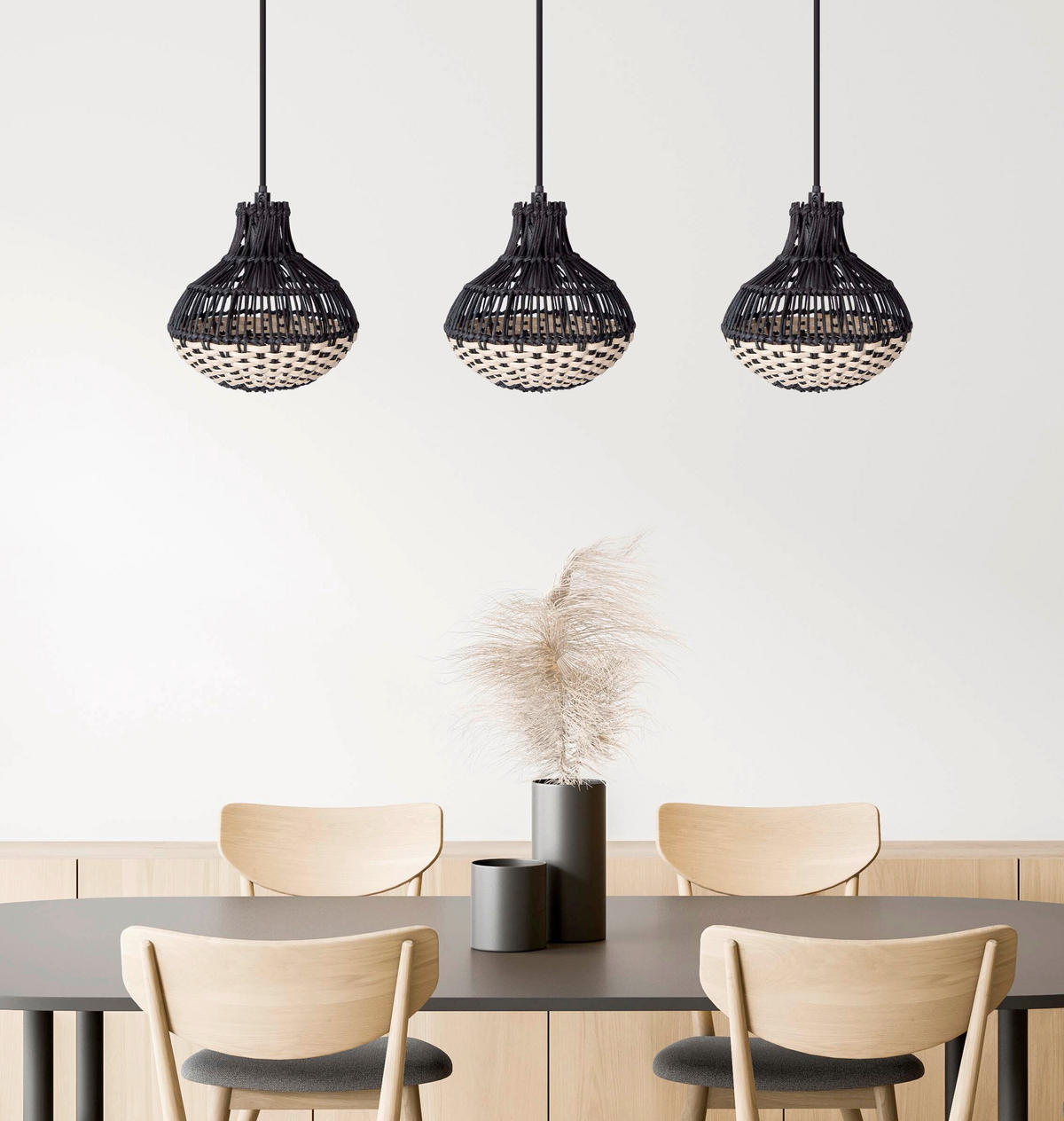 HÄNGELEUCHTE Milena 55/16/150 cm  - Schwarz, Design, Metall (55/16/150cm) - Globo